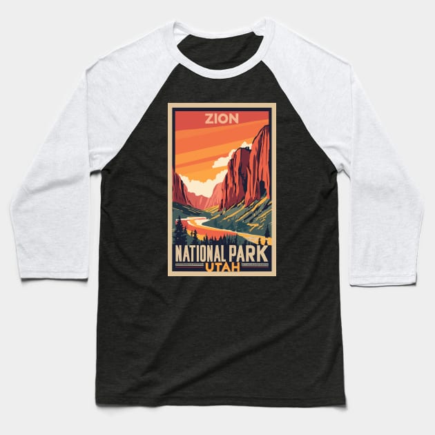 A Vintage Travel Art of the Zion National Park - Utah - US Baseball T-Shirt by goodoldvintage